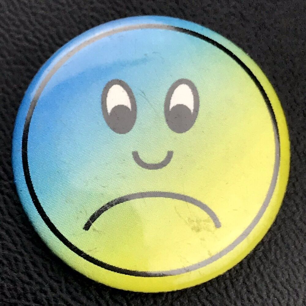 Frown Face Pin Pinback Button Sad Vintage Ombre Hippy